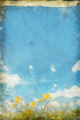 Floral Paintings - Floral In Blue Sky And Cloud by Setsiri Silapasuwanchai