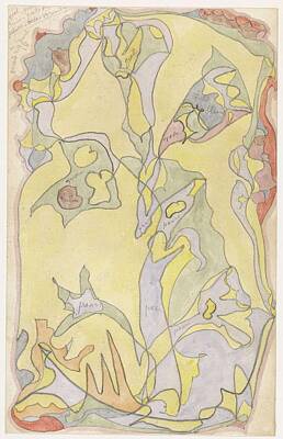 Floral Royalty-Free and Rights-Managed Images - Floral motifs on a yellow ground, Theo Colenbrander, 1918 b by Celestial Images