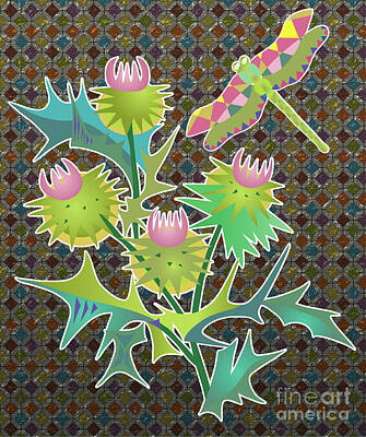 Florals Digital Art -  Floral Pattern With Thistle by Ariadna De Raadt