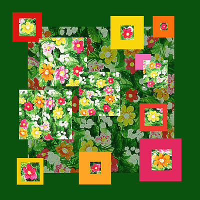 Abstract Flowers Paintings - Flower Pattern Art Quilt III by Irina Sztukowski