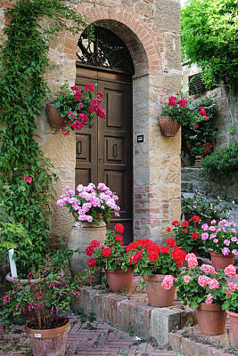 Donna Corless Royalty-Free and Rights-Managed Images - Flowered Montechiello Door by Donna Corless
