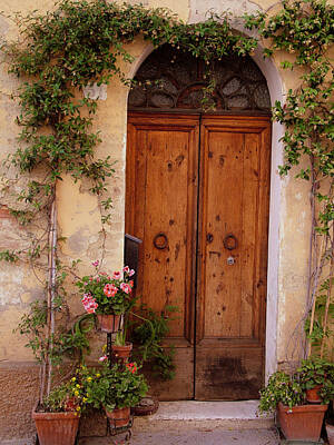 Donna Corless Royalty-Free and Rights-Managed Images - Flowered Tuscan Door by Donna Corless