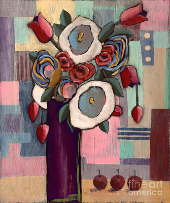 Abstract Flowers Paintings - Flowers-11 by David Hinds
