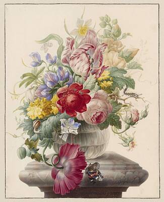 Ballerina - Flowers in a Glass Vase with a Butterfly, Herman Henstenburgh, c. 1700 by Herman Henstenburgh