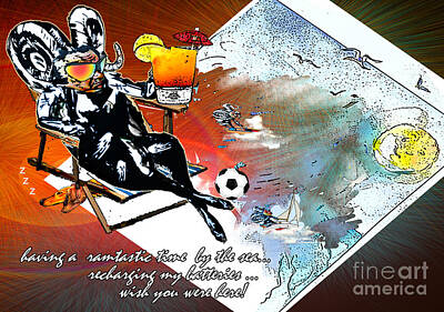 Football Paintings - Football Derby Rams on holidays by the sea by Miki De Goodaboom