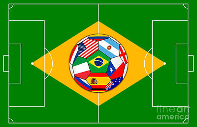 Football Digital Art - Football Field And Ball With Flags by Michal Boubin