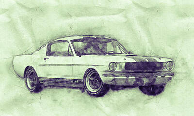 Sports Mixed Media - Ford Shelby Mustang GT350 - 1965 - Sports Car 3 - Automotive Art - Car Posters by Studio Grafiikka