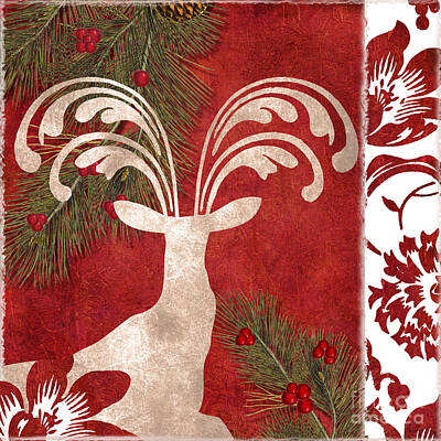 Mammals Paintings - Forest Holiday Christmas Deer by Mindy Sommers