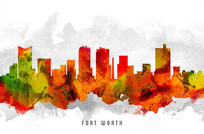 City Scenes Paintings - Fort Worth Texas Cityscape 15 by Aged Pixel
