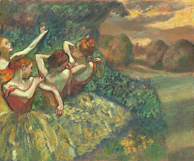 Watercolor Alphabet Rights Managed Images - Four Dancers About to Perform Royalty-Free Image by Edgar Degas
