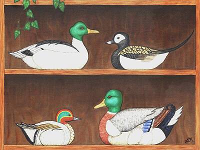 Sports Paintings - Four Duck Decoys by Linda Mears