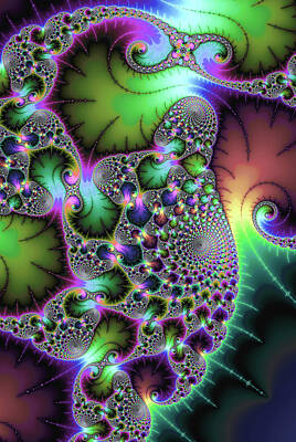 Best Sellers - Floral Digital Art - Fractal spirals and leaves with jewel colors by Matthias Hauser