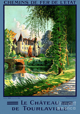 Fantasy Mixed Media - France Tourlaville Restored Vintage Travel Poster by Vintage Treasure