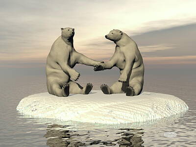 Animals Digital Art - Friendship white bears - 3D render by Elenarts - Elena Duvernay Digital Art