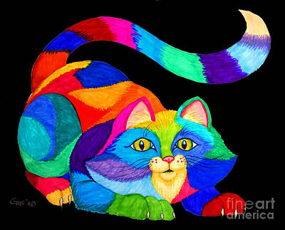 Mammals Drawings - Frisky Cat by Nick Gustafson