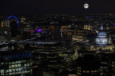London Skyline Rights Managed Images - Full Color Moon rising over London Skyline  Royalty-Free Image by Andy Myatt