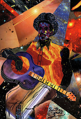 Jazz Mixed Media - Galactic Guitarist by Everett Spruill