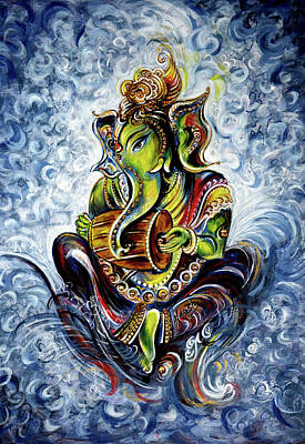 Recently Sold - Animals Mixed Media - Ganesha Mridangam  by Harsh Malik