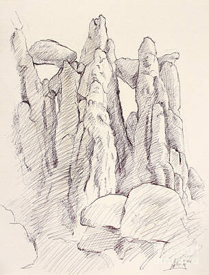 Mountain Drawings - Garden of the Gods Pulpit Rock ink on toned paper  by Adam Long