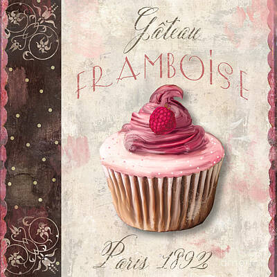 Food And Beverage Paintings - Gateau Framboise Patisserie by Mindy Sommers