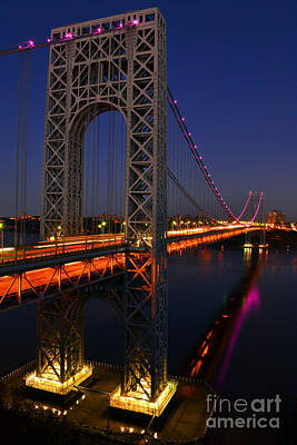 Politicians Photo Royalty Free Images - George Washington Bridge at Night Royalty-Free Image by Zawhaus Photography