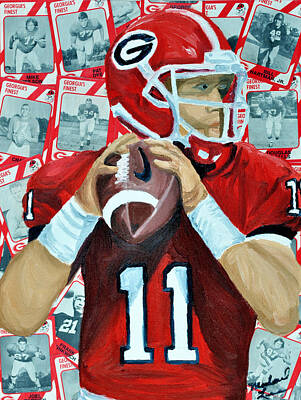Football Painting Royalty Free Images - Georgia Quarterback Royalty-Free Image by Michael Lee