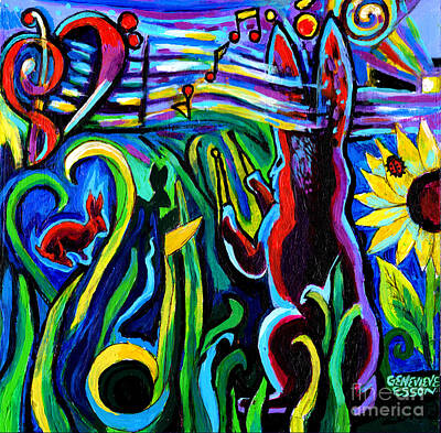 Sunflowers Paintings - Rabbit Conducting A Mid-Summer Nights Symphony by Genevieve Esson