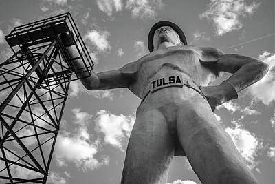 Royalty-Free and Rights-Managed Images - Giant Tulsa Driller Statue - Black and White Edition by Gregory Ballos