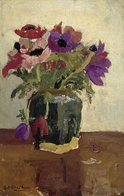 Recently Sold - Floral Paintings - Ginger pot with anemones, George Hendrik Breitner, ca. 1900 - ca. 1923 by Celestial Images