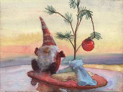 College Town - Gnome with Christmas Tree by Walter Lynn Mosley