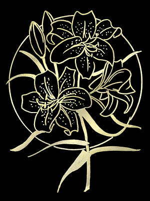 Floral Drawings Rights Managed Images - Golden Lilies Royalty-Free Image by Masha Batkova