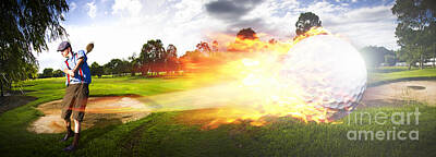 Abstract Landscape Digital Art Rights Managed Images - Golf Ball On Fire Royalty-Free Image by Jorgo Photography