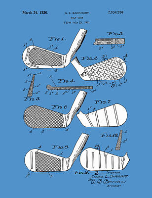 Sports Royalty-Free and Rights-Managed Images - Golf Club Patent Drawing Blue 3 by Bekim M