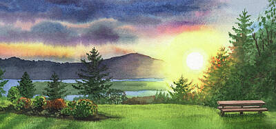 Mountain Paintings - Gorgeous Sunset Watercolor Painting by Irina Sztukowski