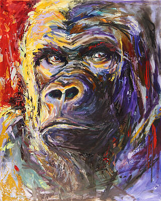 Animals Paintings - Gorilla Art by Kim Guthrie
