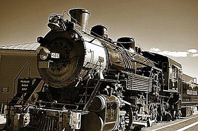 Nighttime Street Photography Rights Managed Images - Grand Canyon Steam Train Sepia Royalty-Free Image by John Hughes