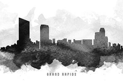 Skylines Paintings - Grand Rapids Cityscape 11 by Aged Pixel