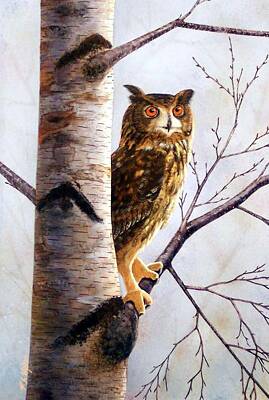Christmas Typography - Great Horned Owl In Birch by Frank Wilson
