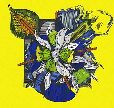 Still Life Drawings - Green and yellow flowers  by Shane Ann Connell