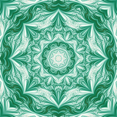 Abstract Digital Art - Green Fractal Mandala by Marv Vandehey