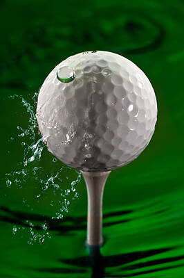 Sports Photos - Green Golf Ball Splash by Steve Gadomski