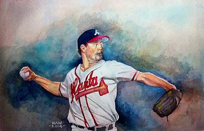 Baseball Paintings - Greg Maddux by Nigel Wynter