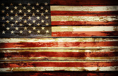 Red Foxes - Grunge American flag by Les Cunliffe