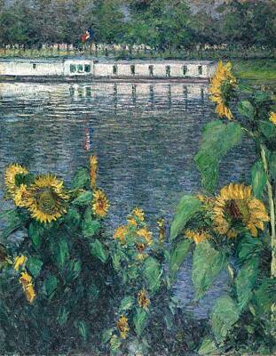 Sunflowers Paintings - Gustave Caillebotte  Sunflowers along the Seine by Gustave Caillebotte