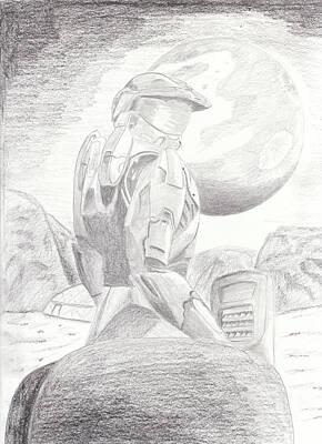 Best Sellers - Science Fiction Drawings - Halo Soldier by Martin Valeriano