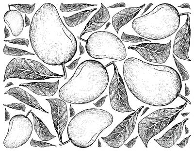 Frog Photography - Hand Drawn Background of Fresh Mango Fruits by Iam Nee