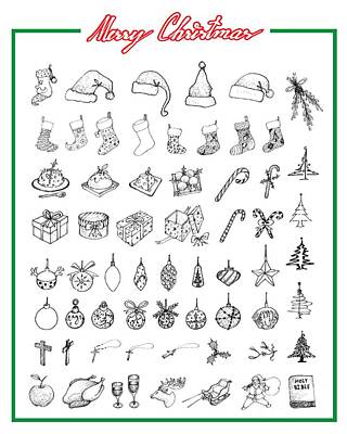 Wine Drawings - Hand Drawn Set of Lovely Merry Christmas Items by Iam Nee