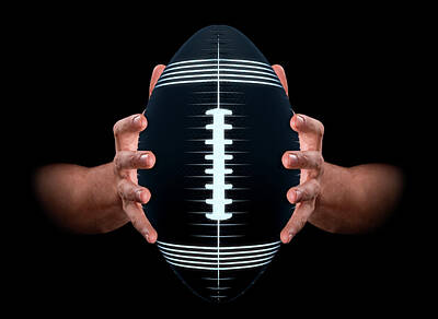 Football Royalty Free Images - Hands Gripping Football Royalty-Free Image by Allan Swart