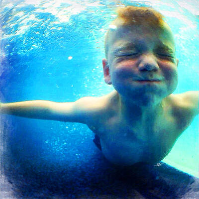 Sports Painting Royalty Free Images - Happy Under Water Pool Boy Square Royalty-Free Image by Tony Rubino