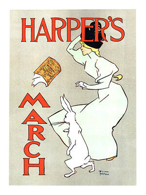 Mammals Mixed Media - Harpers Magazine - March - Vintage Art Nouveau Poster by Studio Grafiikka